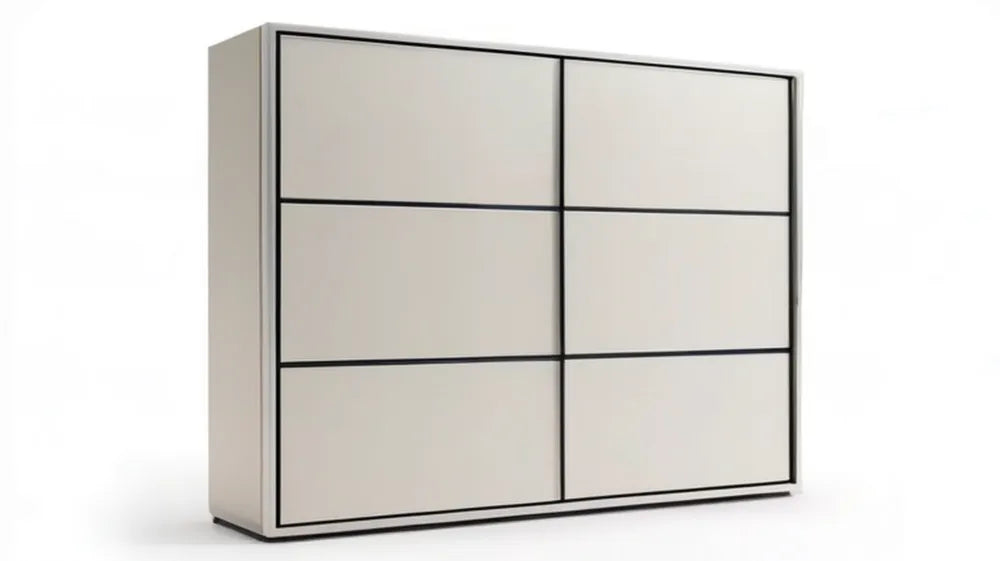 Kremowa szafa przesuwna z czarnymi liniami, 180 x 60 x 200 cm