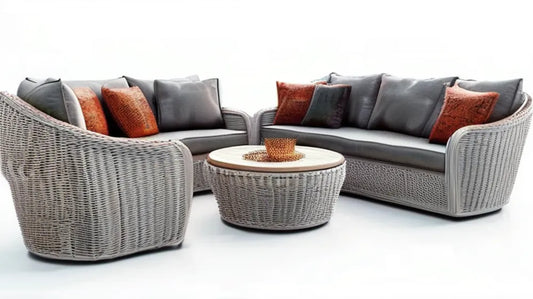 4-częściowy zestaw ogrodowy z technorattanu szary, sofa 3-osobowa 220 x 85 x 78 cm