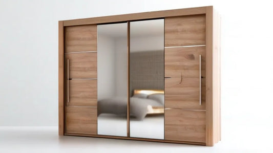 Szafa przesuwna z 2 lustrami, dekor dąb naturalny/srebrny, 250 × 60 × 215 cm