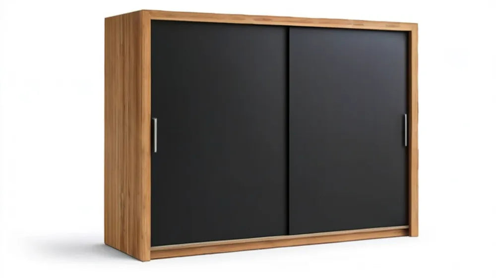 Szafa przesuwna 180 x 60 x 200 cm, orzechowa z czarnymi frontami