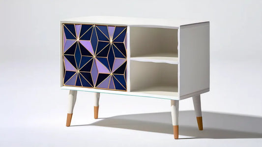 Biała szafka nocna MDF 80 x 40 x 65 cm z geometrycznym frontem, półkami i drzwiami