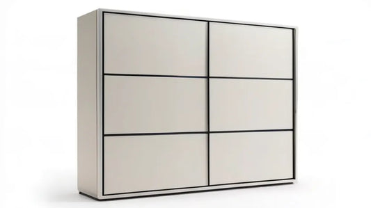 Kremowa szafa przesuwna z czarnymi liniami, 180 x 60 x 200 cm