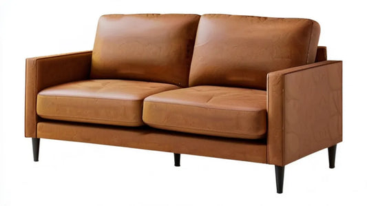 Dwuosobowa sofa z tapicerką ze skóry syntetycznej PU, koniakowa, 160 x 85 x 82 cm