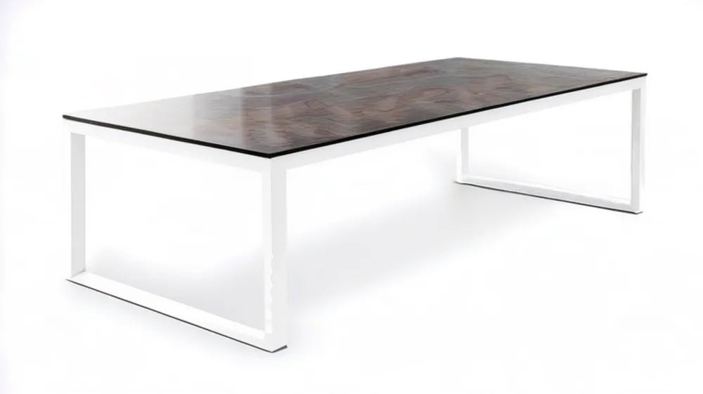 Prostokątny stół ogrodowy ze szkła hartowanego i aluminium brązowo-biały 160 x 90 x 74 cm