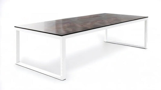 Prostokątny stół ogrodowy ze szkła hartowanego i aluminium brązowo-biały 160 x 90 x 74 cm