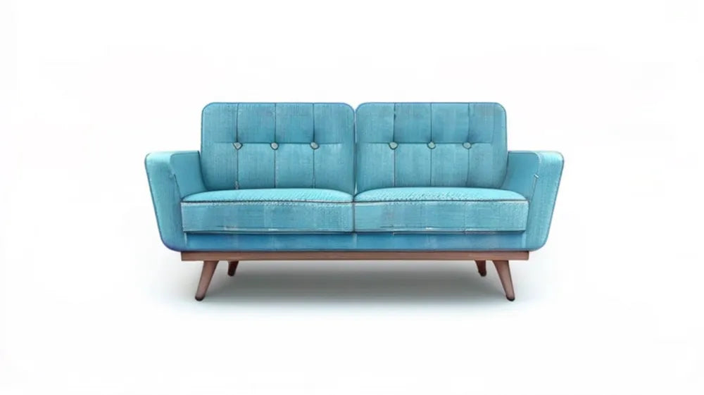 Turkusowa sofa dwuosobowa w stylu retro z pikowanym oparciem, 150 × 80 × 85 cm